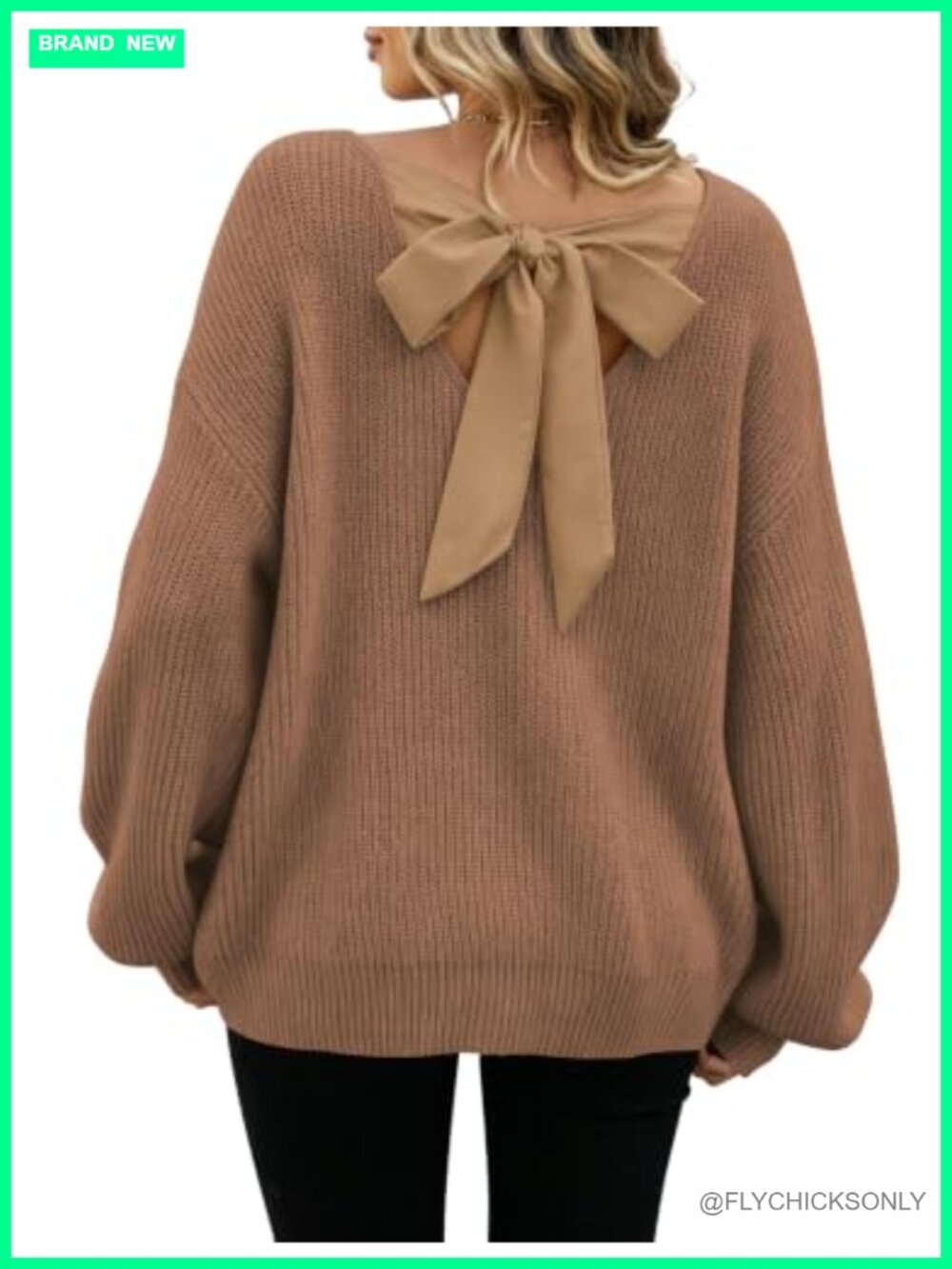 Women's Bow Backless Chunky Knit Sweater Acrylic Pullover